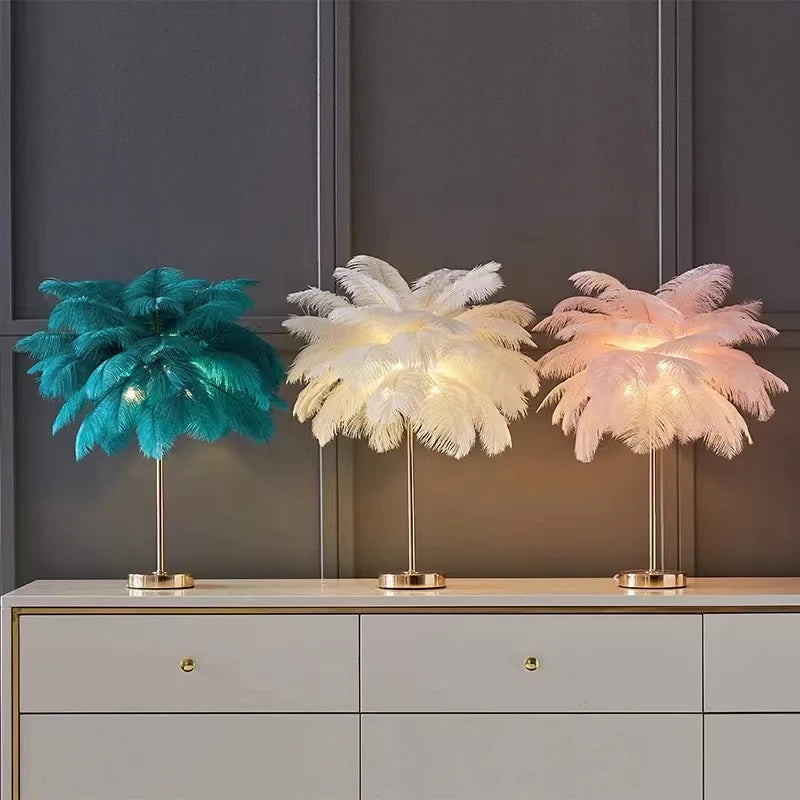 differentes couleurs lampe de table design plumes d`autruche