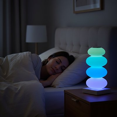 femme endormie avec lampe de chevet design a intensité ajustable