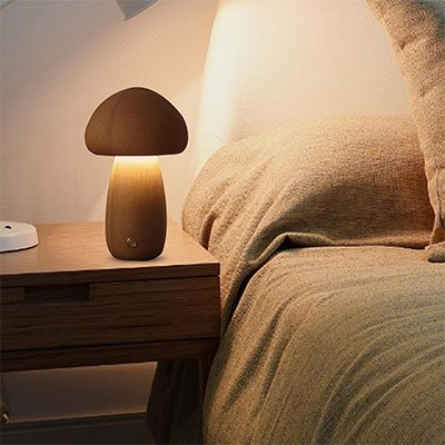 lampe champignon allume dans chambre a coucher