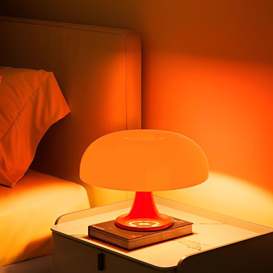 lampe champignon orange dans chambre a coucher
