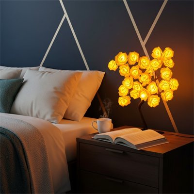 lampe de chevet design eclairee sur table de lecture