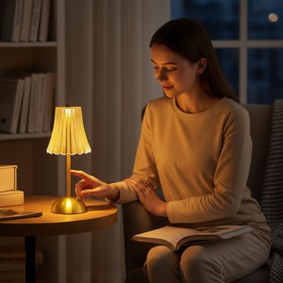 lampe de table rechargeable allume fille etudie